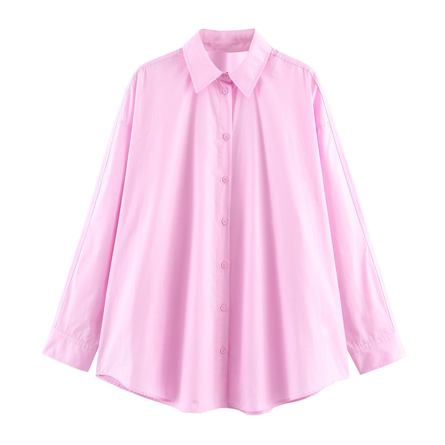 European and American style, new women s clothing, foreign style long-sleeved lapel poplin loose shirt 2125255 XS розовый