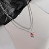 Double Layers Red Rose Pendant Necklace Layered Flower Stone Chain Necklaces Irregular Floral Girls Necklace