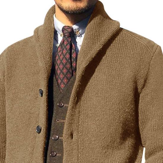 Cappotto a Maglia Ispessito Resistente al Freddo Morbido Chic da Uomo Autunno Inverno Colore Unico Abbottonatura a Bottoni per il Lavoro