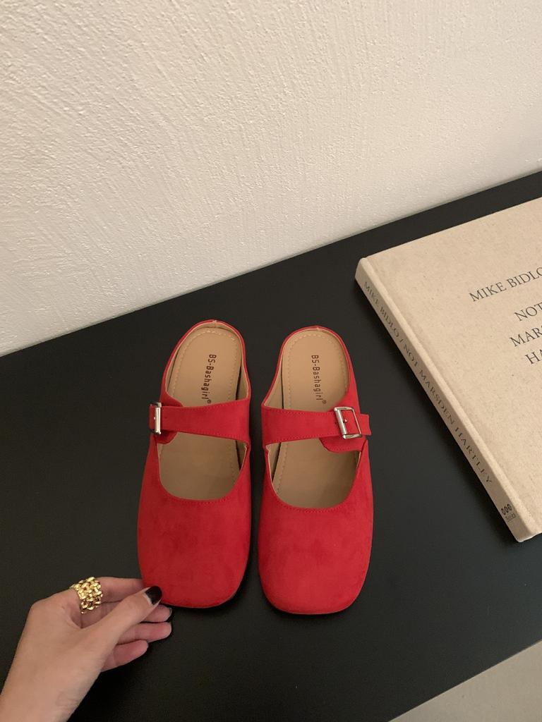 Gentle Fairy Baotou Half Slippers Female New Sweet Suede Square Head Pedal