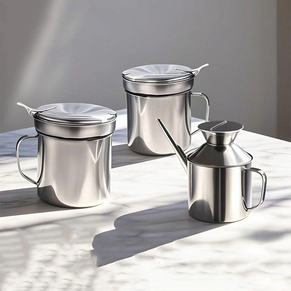Stainless Steel Oil Bottle Lard Strainer Storage Container Cooking Oil Strainer Durable Multipurpose Filter Tank Kitchen