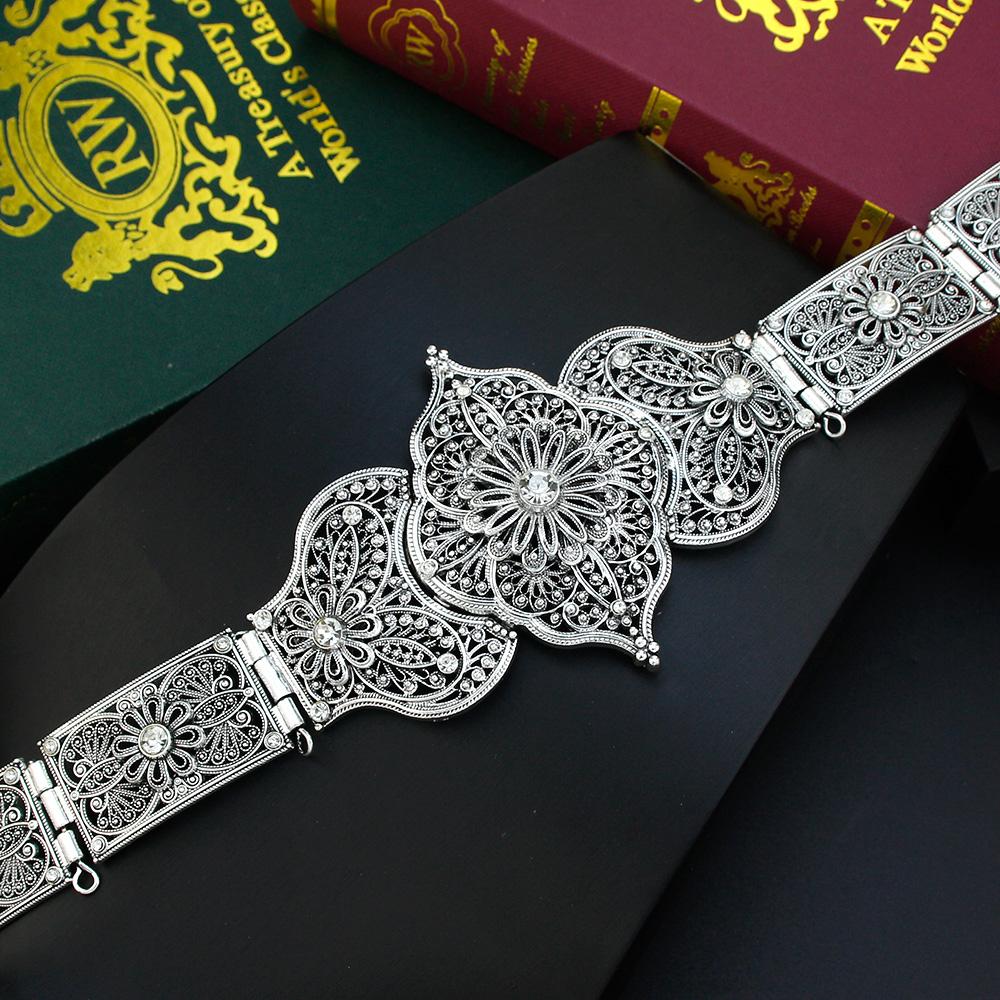 Chic Caucasus Women Belt Bride Wedding Jewelry Turkey  Abaya Dress Belt Metal Flower Waist Chain Stage Props Jewelry