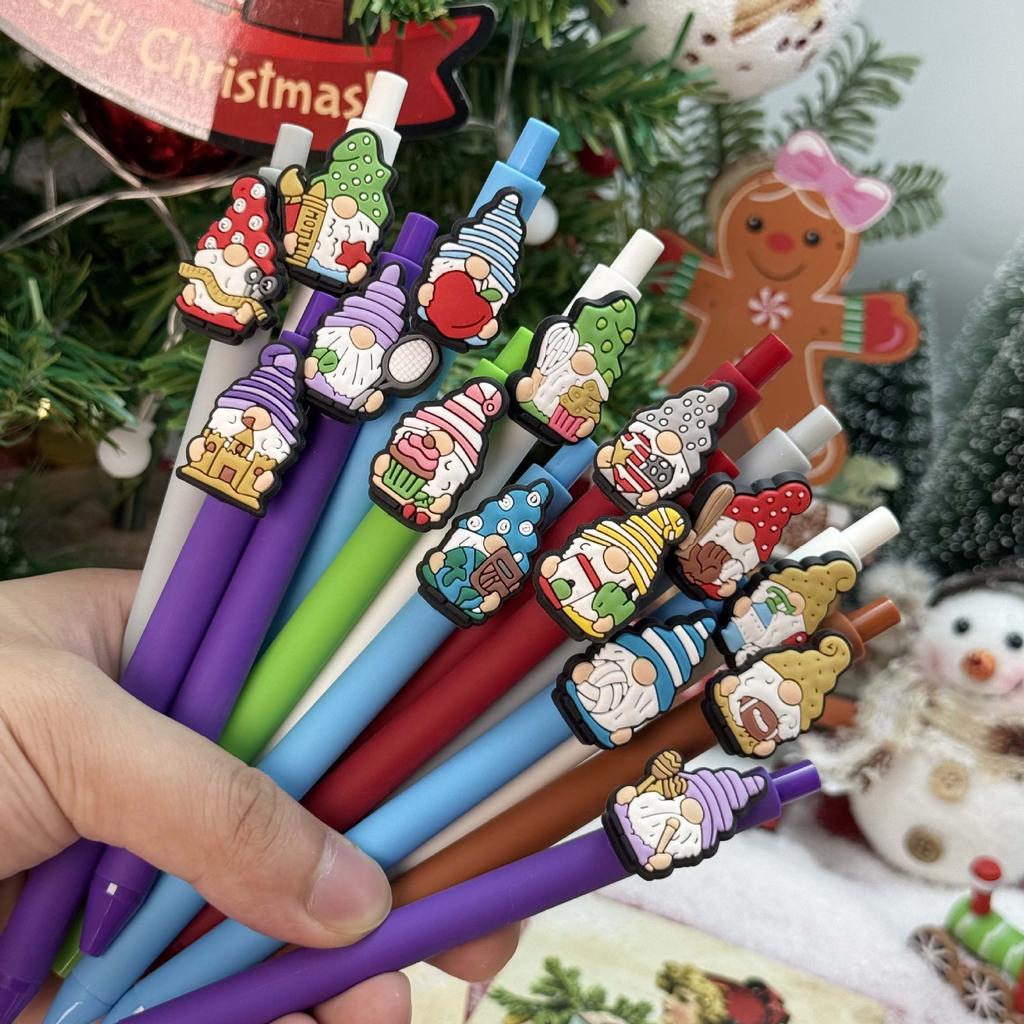 10Pcs Christmas Doll Shape Patch Pressable Ballpoint Pen School Office Supplies Prize Gift Writing Tools Holiday Gift Novelty Stationery Teacher Party