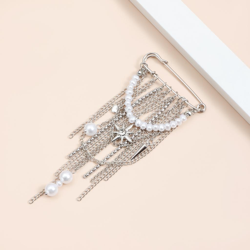 European and American Jewelry, Exaggerated Personality, Multi-fringed Mango Star Cone Element Brooch, Fashionable Pearl Waist Pin