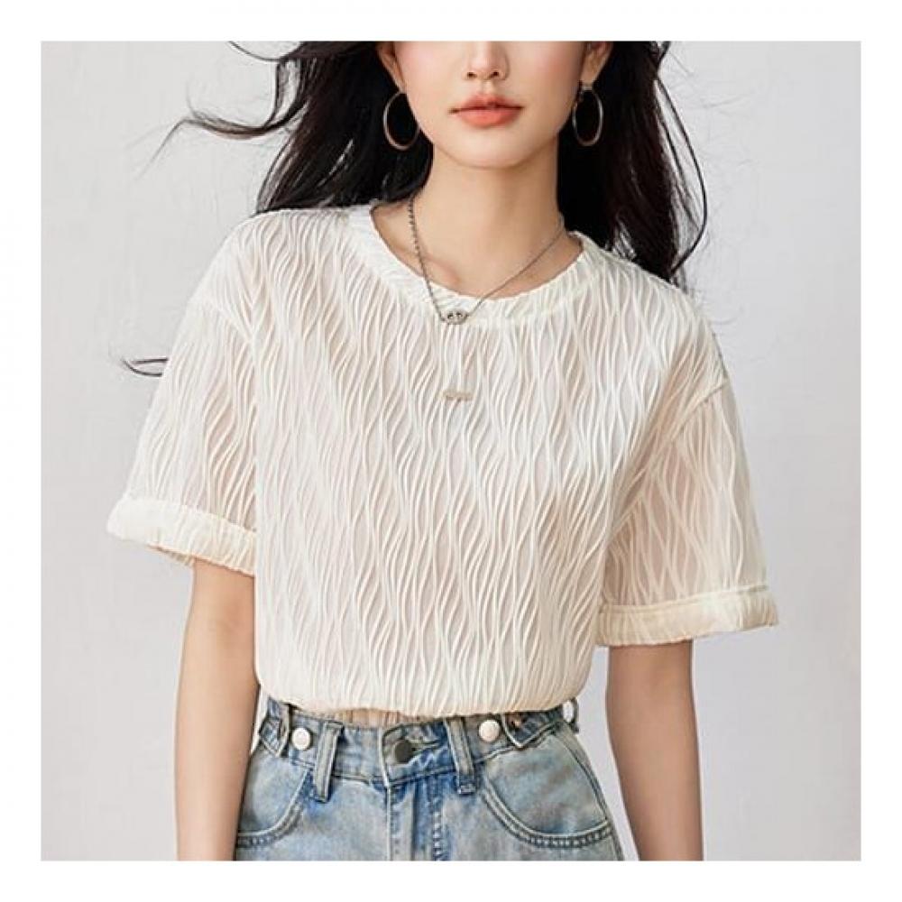 Navava NT1582 Simple Wave Round Neck ShorT Sleeve T shirT