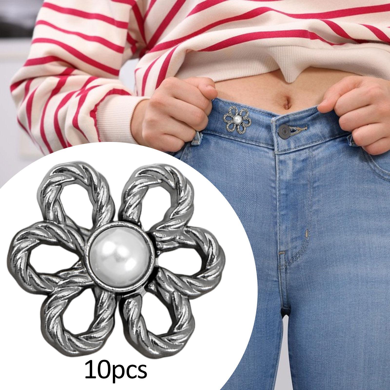 

10Pcs Flower Jeans Buttons Jeans Tighten Waist Buckles DIY Compact Versatile Sewing Decor Waist Tightener for Pants Skirts чёрный