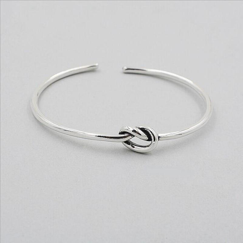 New Arrival Stylish Fashionable Popular Sterling Silver Color Jewelry Bracelets Classic Vintage Thai Silver Color Love Tie Braided Female Bangles