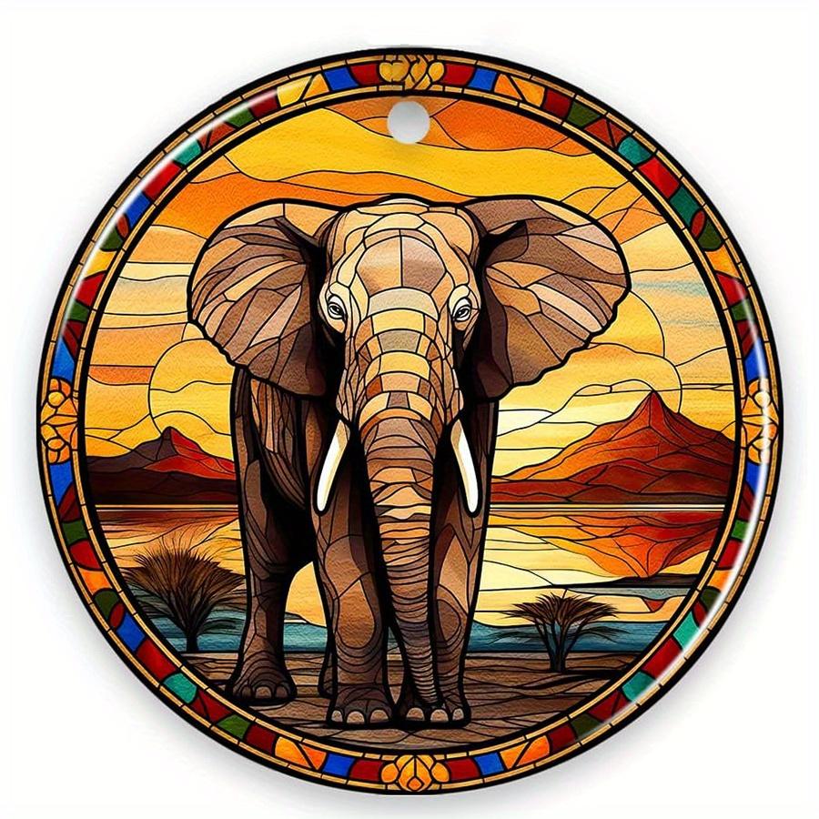 

1 шт. 2d плоский величественный слон окрашенный орнамент деревянный знак - 20 см африканские животные и декор 20cm*20cm