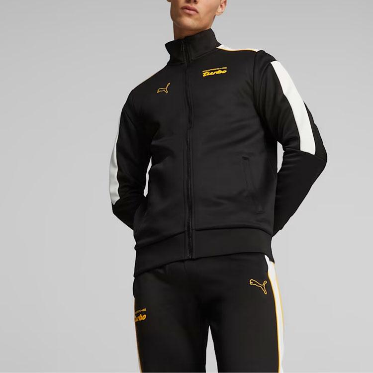Puma Porsche Legacy MT7 Letter Logo Printed Stand Collar Zip Jacket Retro Sports Jacket Men Jacket Black 621017-01