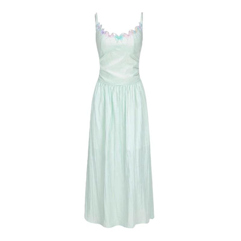 French Green Suspender Dress Children's Summer New Small Temperament Waist Seaside Vacation Dress
