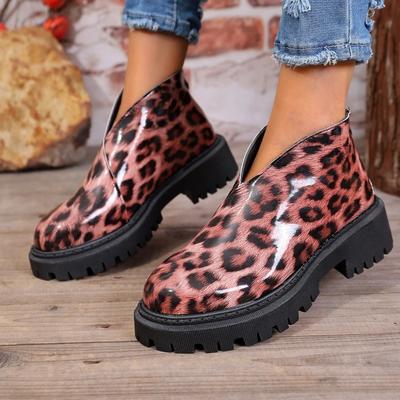 Leopard Print Thick Heel Single Boot Fashion Round Toe Deep Mouth Platform Sole Non-slip Wear-resistant Women's Shoes
