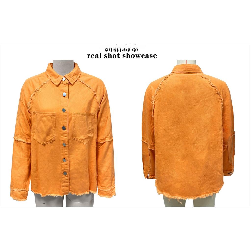 Long Sleeve Denim Jacket Women Washed Raw Edge Mid-Length Loose Jacket