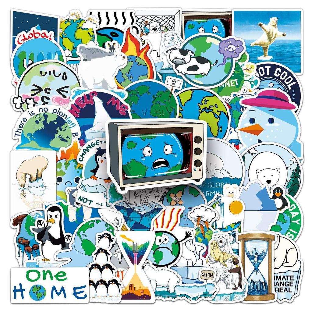 50 Global Warming Graffiti Stickers for Suitcases, Scooters, Laptops, and Cars