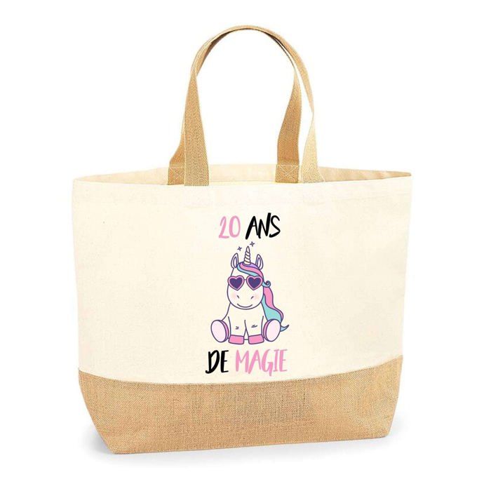 Tote bag - PLANETEE - 20 ans de magie licorne - jute naturel - imprimé France - multicolore