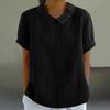 Women Summer Short Sleeve Blouse Solid Color Cotton Linen Lapel Pullover Shirt Female Comfortable Casual Simple Style Tops