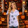 Damen V-Ausschnitt Kurzarm Kasack mit Taschen Halloween-Print Pflegekraft Uniform