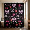1 Piece Pink Cherry Bow Printed Waterproof Bathroom Partition Privacy Shower Curtain, 12 Hooks, Multiple Sizes, Machine Washable