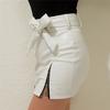 Women's Fashion High Waist Bandage Bowknot Zipper Skirt Casual Sexy Slim Leather Skirt