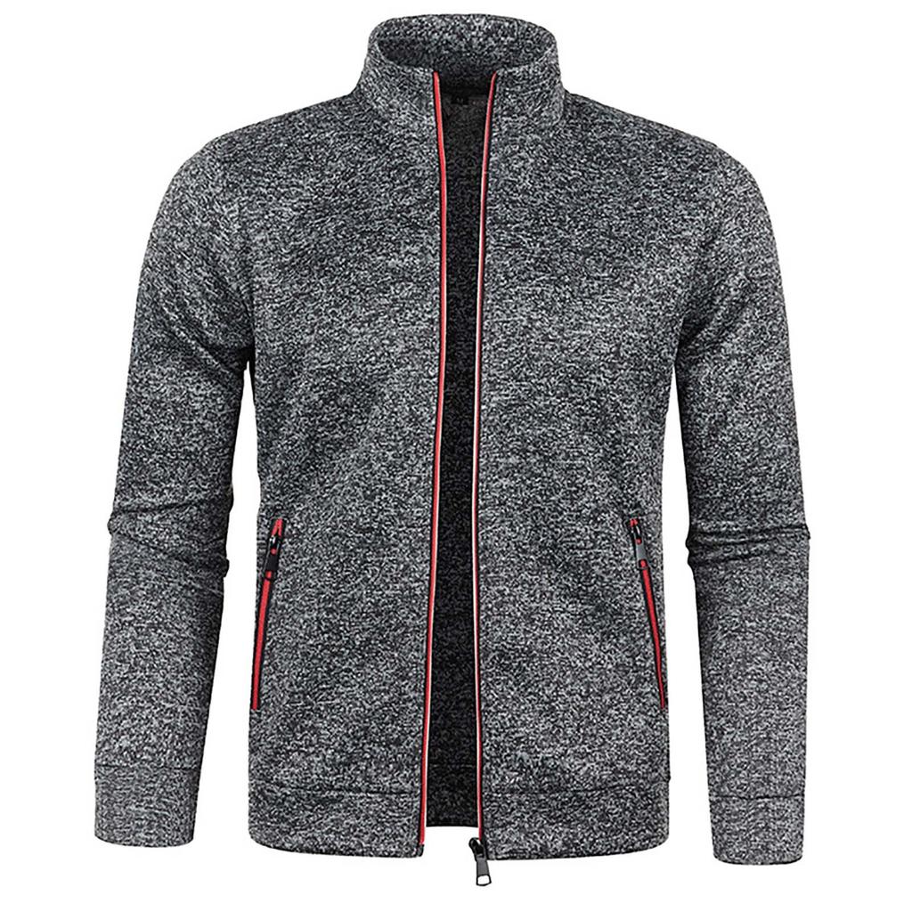 2025 High Quality Autumn Winter Men's Zipper Knitted  Long Sleeved Jacket Thin Velvet stand collar Top Casual Fashion Coat