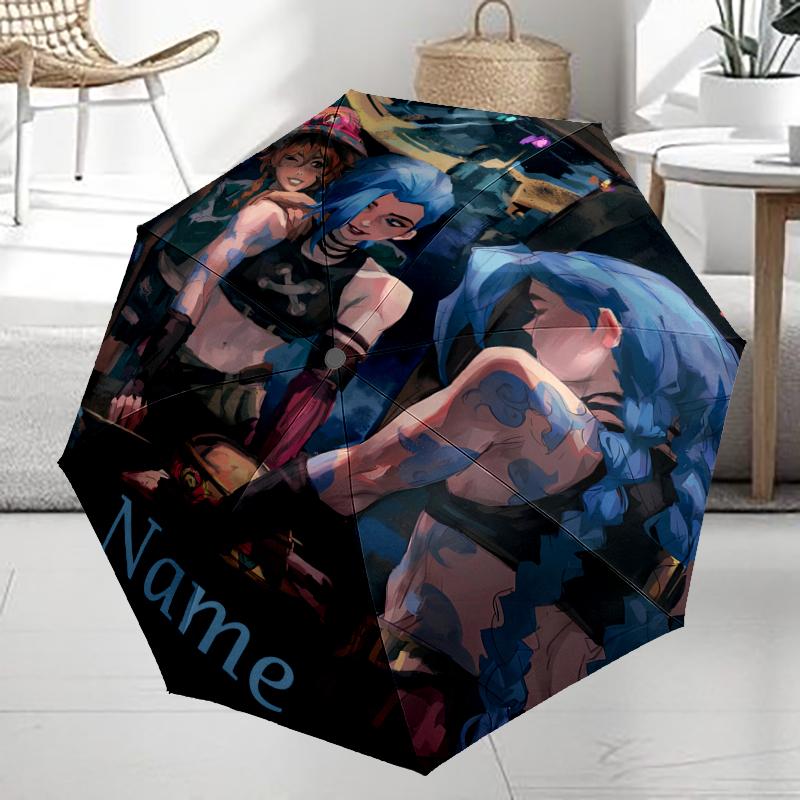 Custom Name Jinx Theme Automatic Umbrella, Lightweight & Portable, 8 Rib, Perfect for Outdoor Travel, Birthdays, Christmas, Gifts.