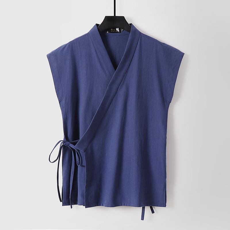 

Men s Spring and Summer Cotton Linen Tank Tops Sleeveless Tang Suit Tops Cardigan Solid Vintage Hanfu Vest Male 7XL синій