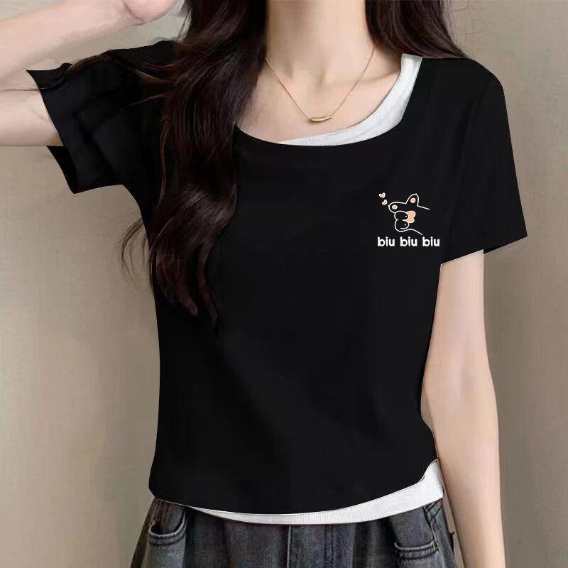 2025 New Stylish Short Sleeve Cotton Two-Piece T-shirt - Summer Versatile Design
