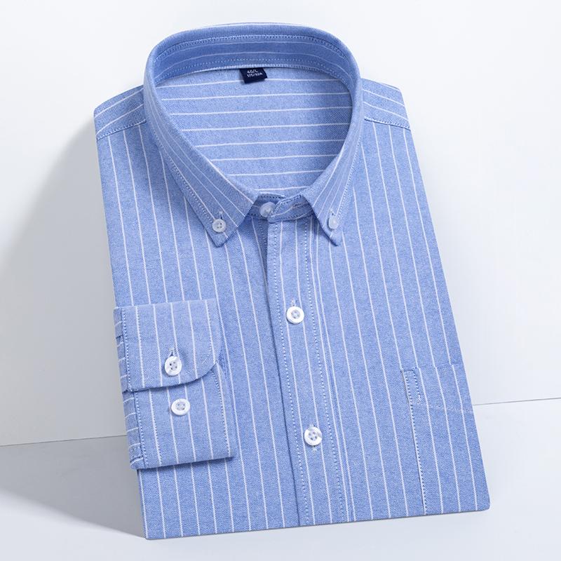 New 100% Cotton Oxford Mens Striped Plaid Shirts Long sleeve Male Business Casual High Quality Formal Shirt For Men Social Shirt