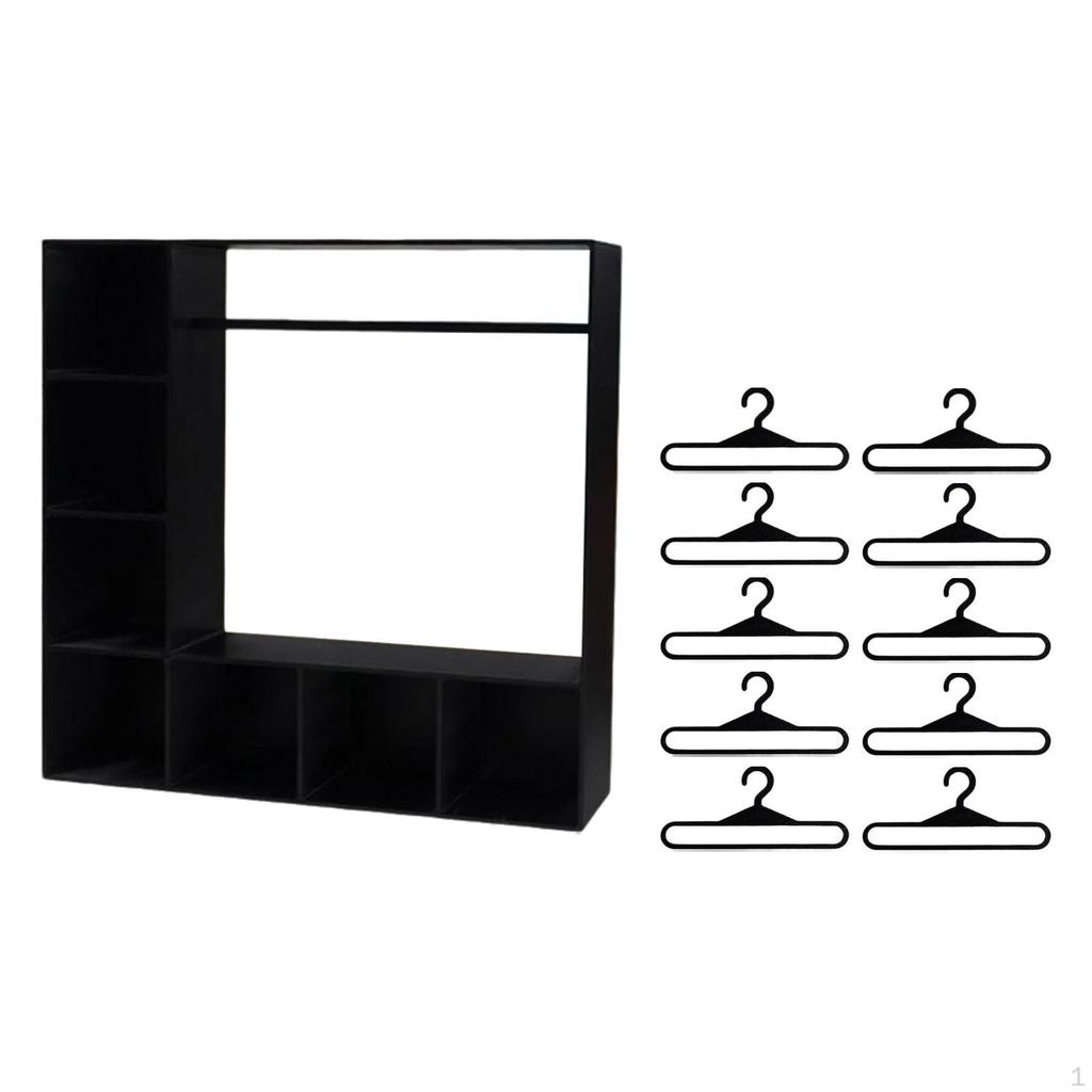 Doll Accessories Cabinet with Hangers And Shelves Clothes Organizer Box Ideal for Miniature