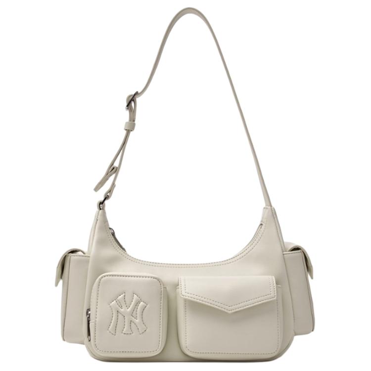 MLB Multi-Pocket Casual Work Style Polyester Shoulder Bag Women bags Cream 3ABQBV25N-50CRS Cream