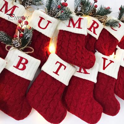 Christmas Sock Ornament with Lanyard Large Capacity Rich Color Classic Letter Design Stocking Hanging Decoration