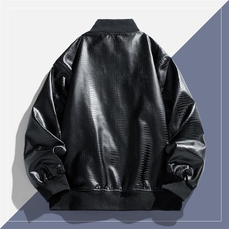 מעילי אופנוע לגברים מעור פו צווארון סטנד-אפ מעיל בומבר מעילים וינטג' ביגוד עליון מעיל עור PU לאופנוע קל משקל לגברים
