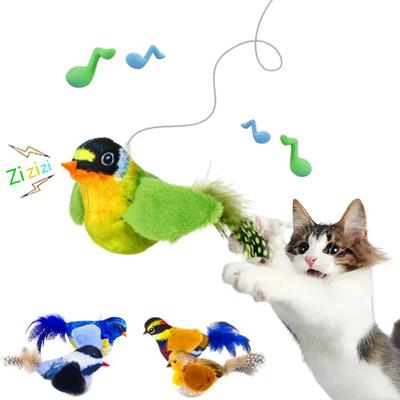 Interactive Cat Toy Hanging Squeaky Simulation Birdsong Pet Plush Bird Toy Teasing Kitten Toys Feather Toy Pet Products
