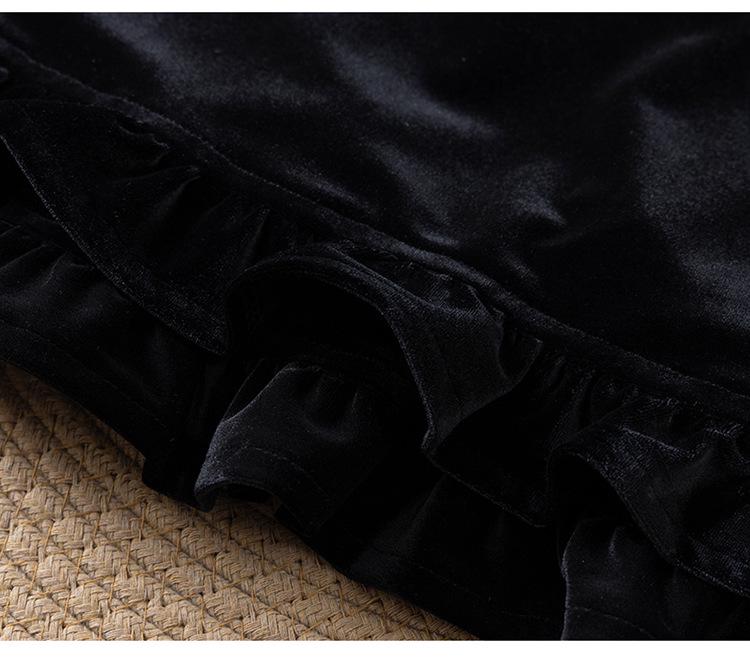Elegant Lace Gold Velvet A-Line Skirt for Women, High Waist with Side and Back Slits, Perfect for Spring-Winter 2026