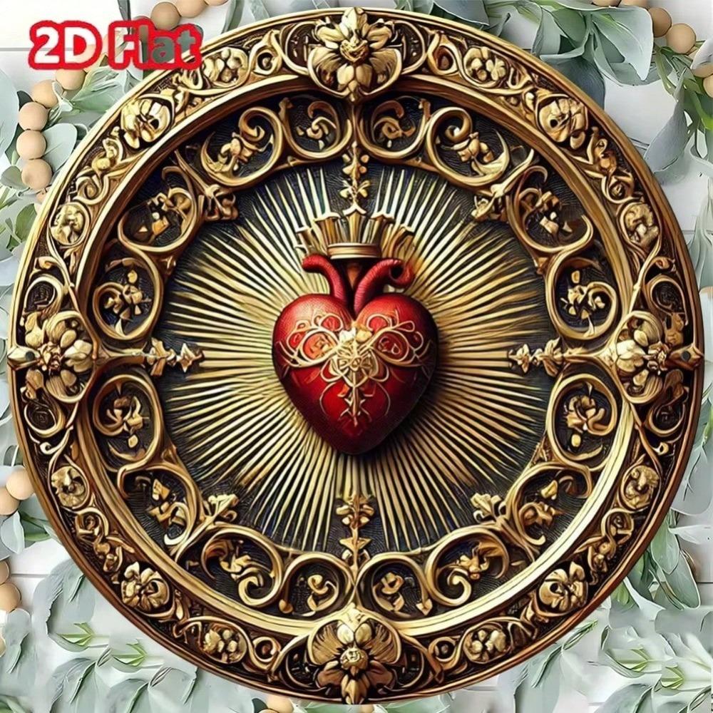 Decorazione Murale in Latta Sacro Cuore Vintage 2D Decorazione Religiosa Oro Rosso Regalo Spirituale