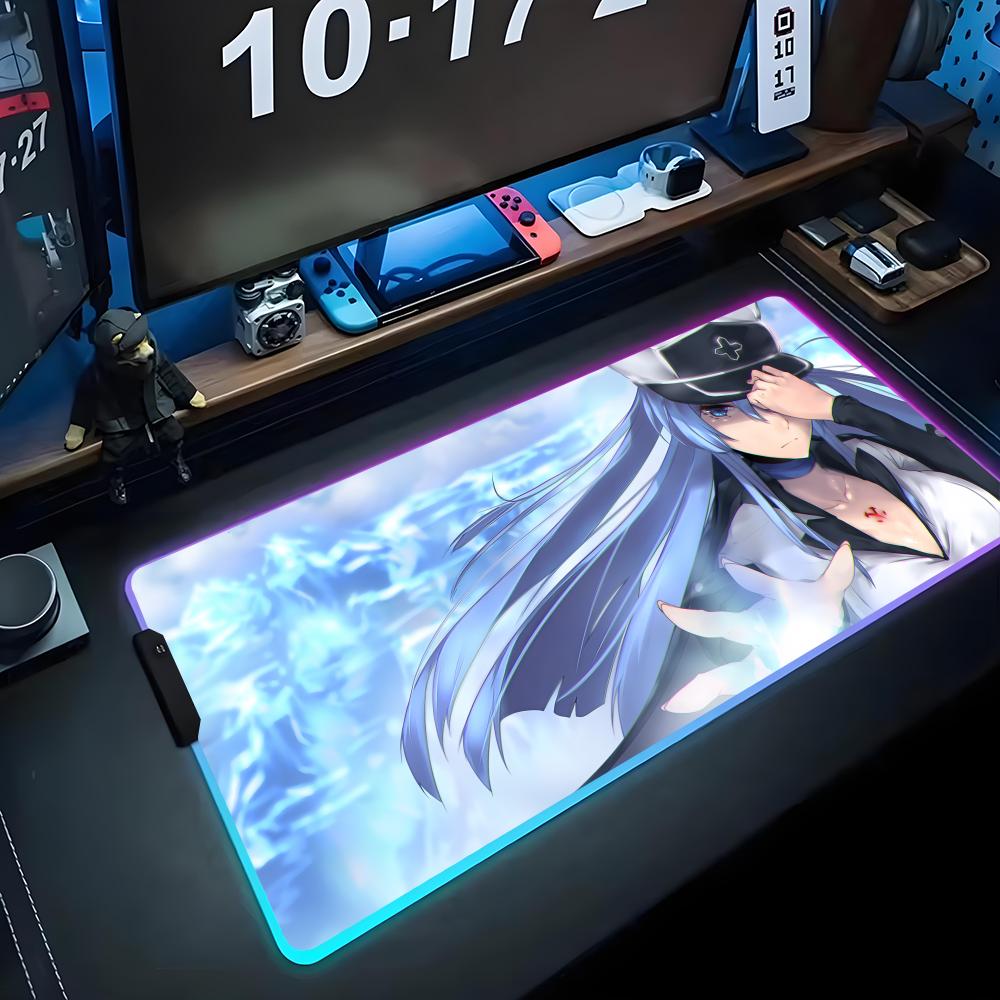 esdeath Mouse Pad RGB Gaming Mousepad Big LED Pad PC Desk Mat Luminous Mouse Pad Large Keyboard Mats Table Rug With Backlit