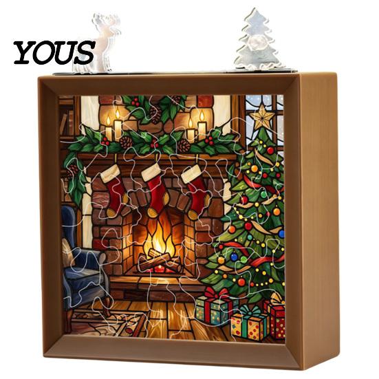 Innen-Haus-Dekoration DIY Weihnachten Acryl-Puzzle Nachtlicht, Holzrahmen Handmontiertes Puzzle Schreibtischlicht Lampe, Kreatives LED für Schlafzimmer