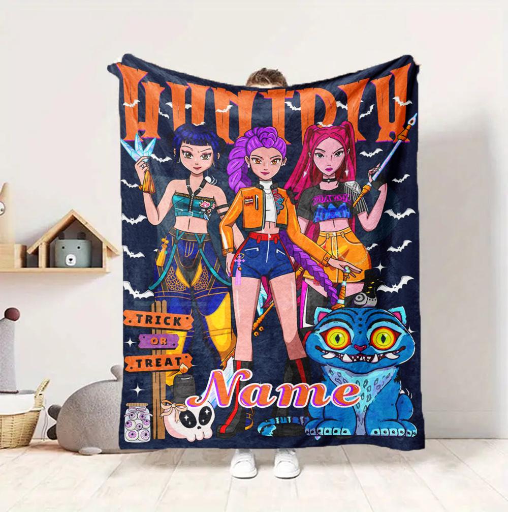 Custom Name Huntrix Squad Flannel Blanket Throw Blanket Soft Warm Sofa Bed home Decor Unique Gift