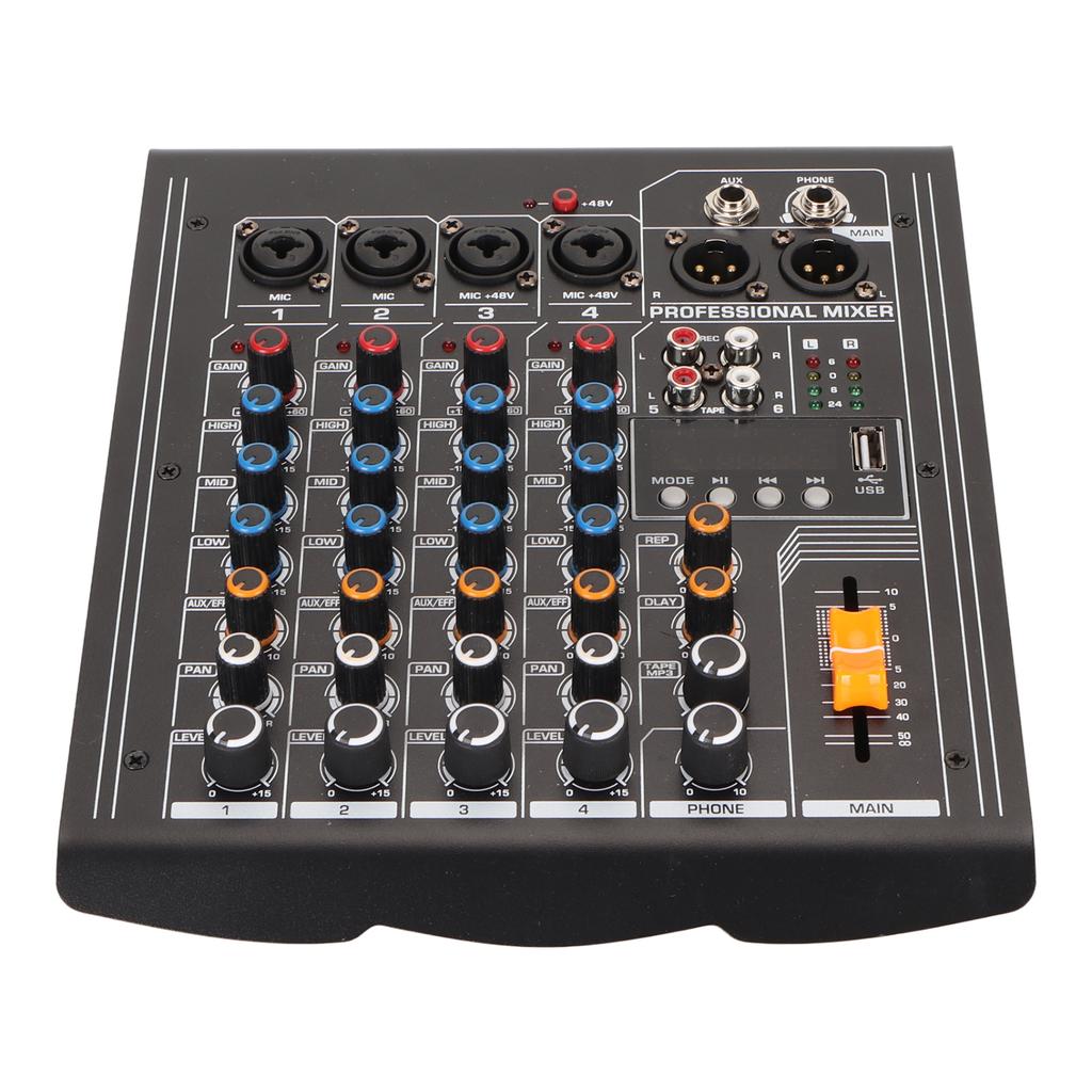 Profesionální 4kanálový mixážní pult Zvuková karta s USB a výkonovým zesilovačem Profesionální mixování zvuku