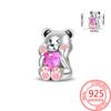 Original Copper Charms Luxury Cartoon Pink Heart Bear Beads Fit Bracelet Diy Women Making Delicate Gift