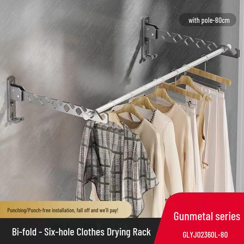 Wall-Mounted Telescopic Clothes Drying Rack - Punch-Free, Folding Design for Bathroom or Balcony