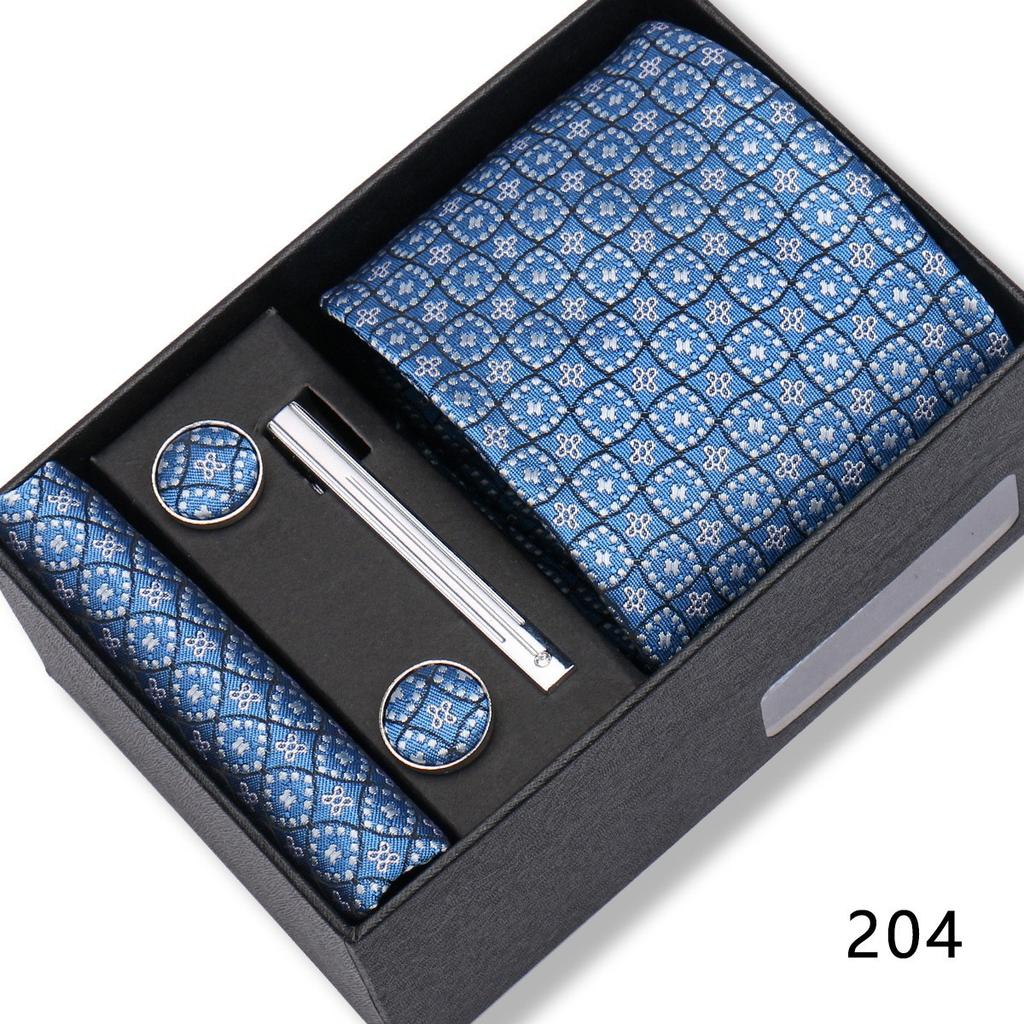Ensemble Cadeau Boîte Pochette de Costume pour Homme Cravate Rayée Polyester Mode Premium Mariage Affaires