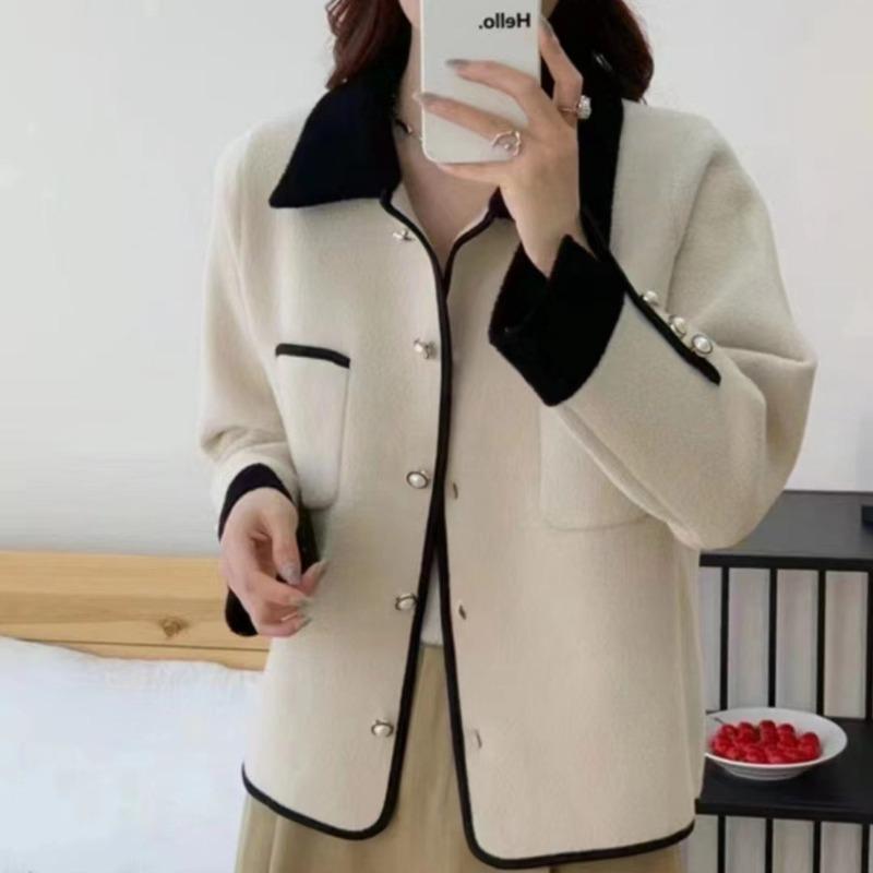 Autumn and Winter New Women's Fresh Double-sided Woolen Tops Color Matching Casual Fashion Short Woolen Imitation Mink Jackets Trendy