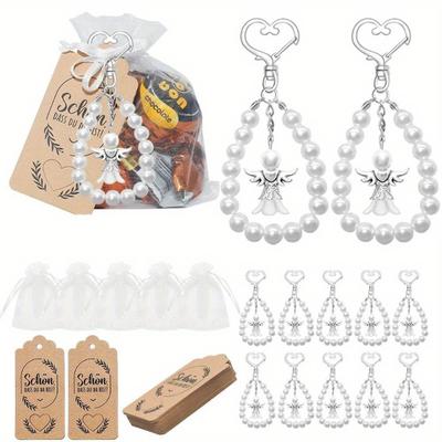 10 Stück Niedliche Engel Schlüsselanhänger mit Gastgeschenk-Boxen und Dankeskarten Taufe Brautparty Hochzeit Gender Reveal Party