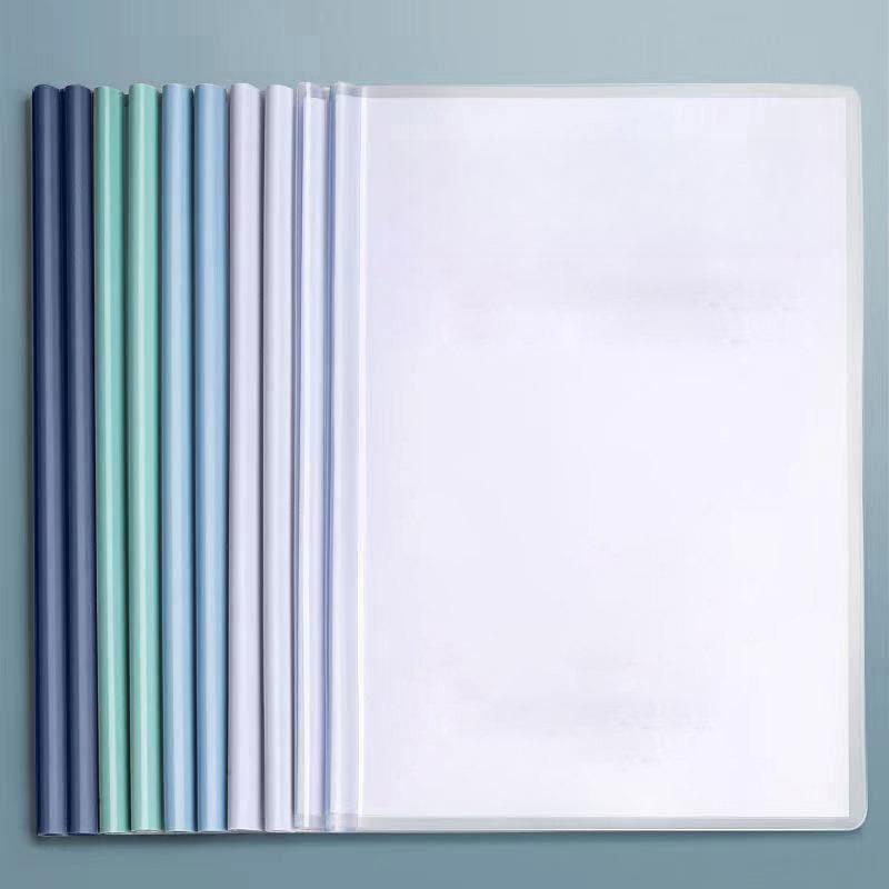 10PCS A4 Folder Transparent Tie Rod Clip Single Page Folder Student File Bag Office Supplies