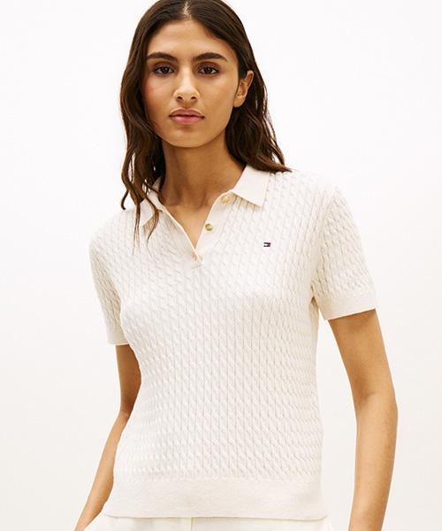 TOMMY HILFIGER Cotton Cable Polo Sweater (T22G1Kto061Wt20F5)