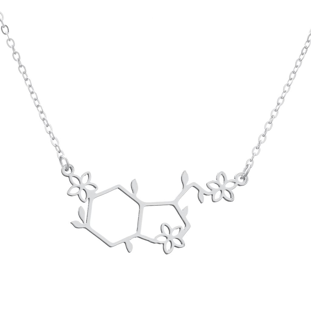Kinitial Stainless Steel Serotonin Molecule Chemistry Polygon Pendant Necklace For Women Happy Hormone Molecule Necklace Jewelry