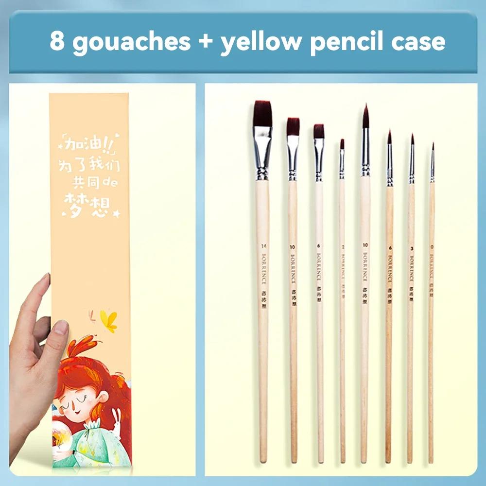 8pcs Watercolor Brush Pointed Round Flat Head Soft Hair Beginner's Art Student Hand Drawn Watercolor Nylon Painting Material