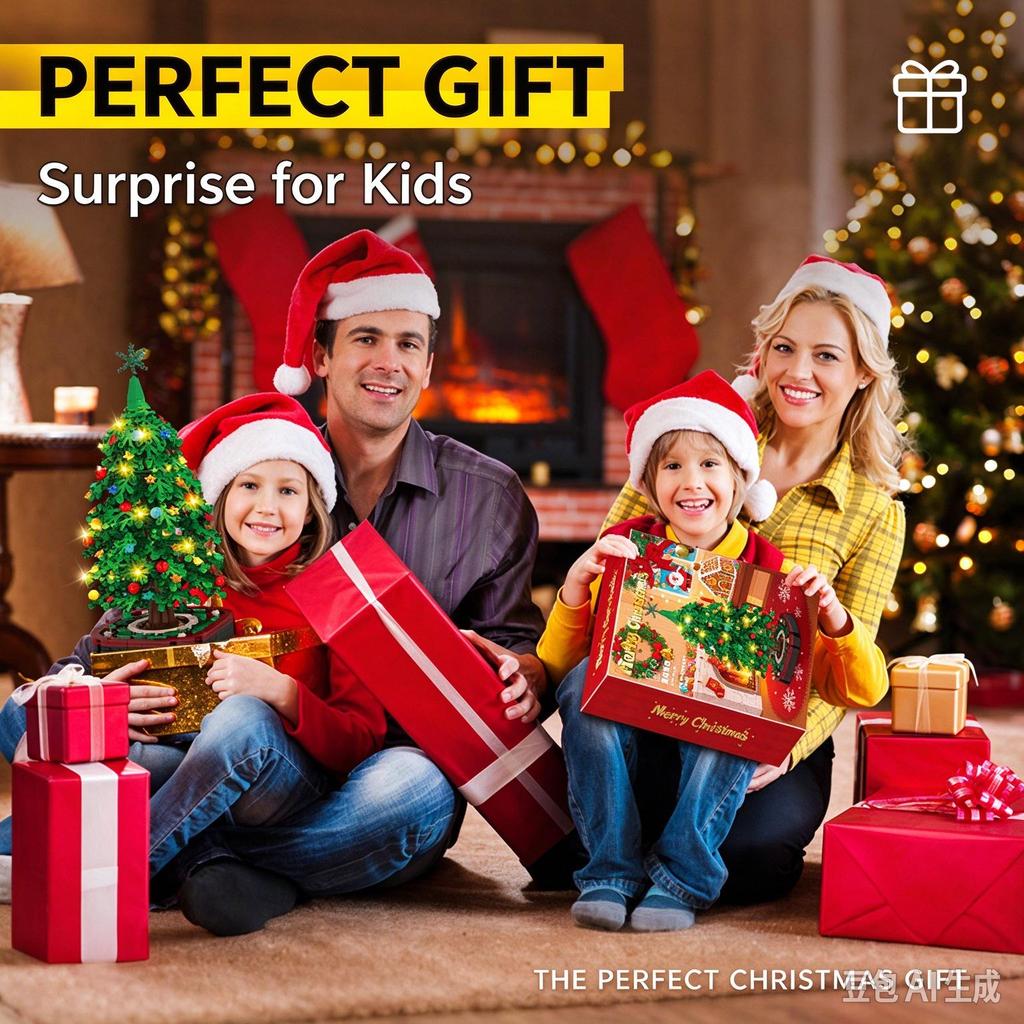 Christmas Tree Building Blocks with LED Light DIY Bricks Model Home Decor Christmas Gift for Kids