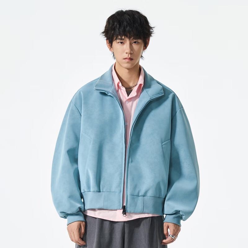 Fengxun Men's Velvet-Feel Stand Collar Bomber Jacket FXJS5601