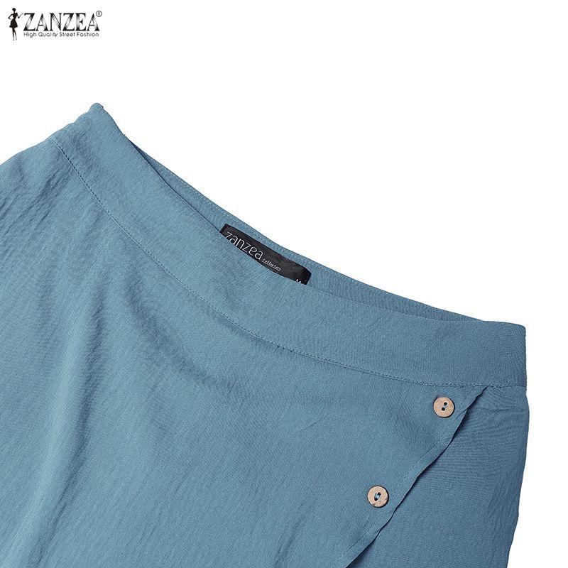 ZANZEA Women Casual Solid Color Loose Wide Leg Cropped Pants